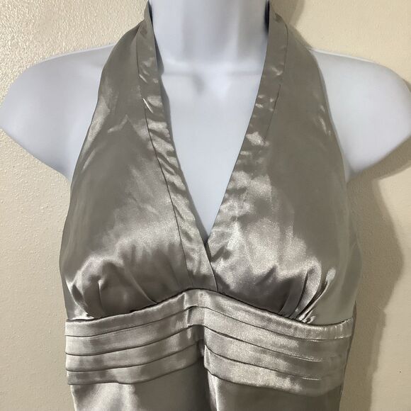 Vintage Y2K Silver Funky Festival Rave Disco Beachy Summer Satin Halter Top S - Picture 2 of 8